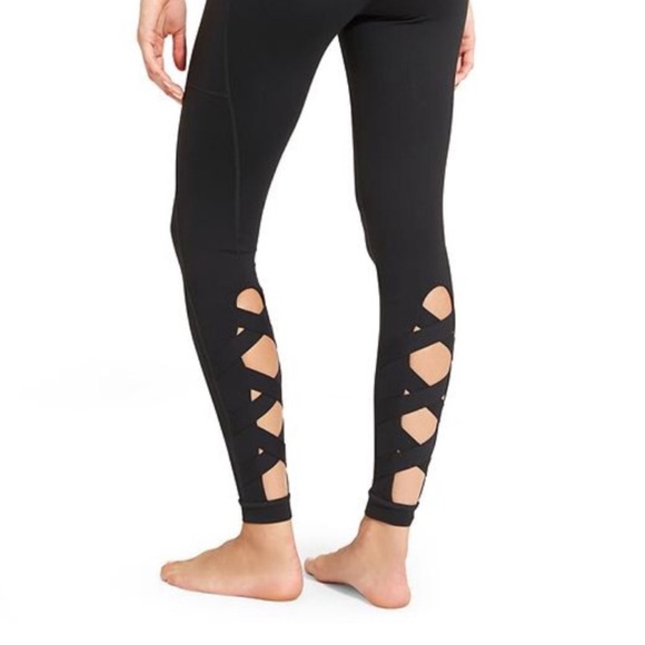 Athleta Black Leggings with Lace back Size Medium - Picture 3 of 9